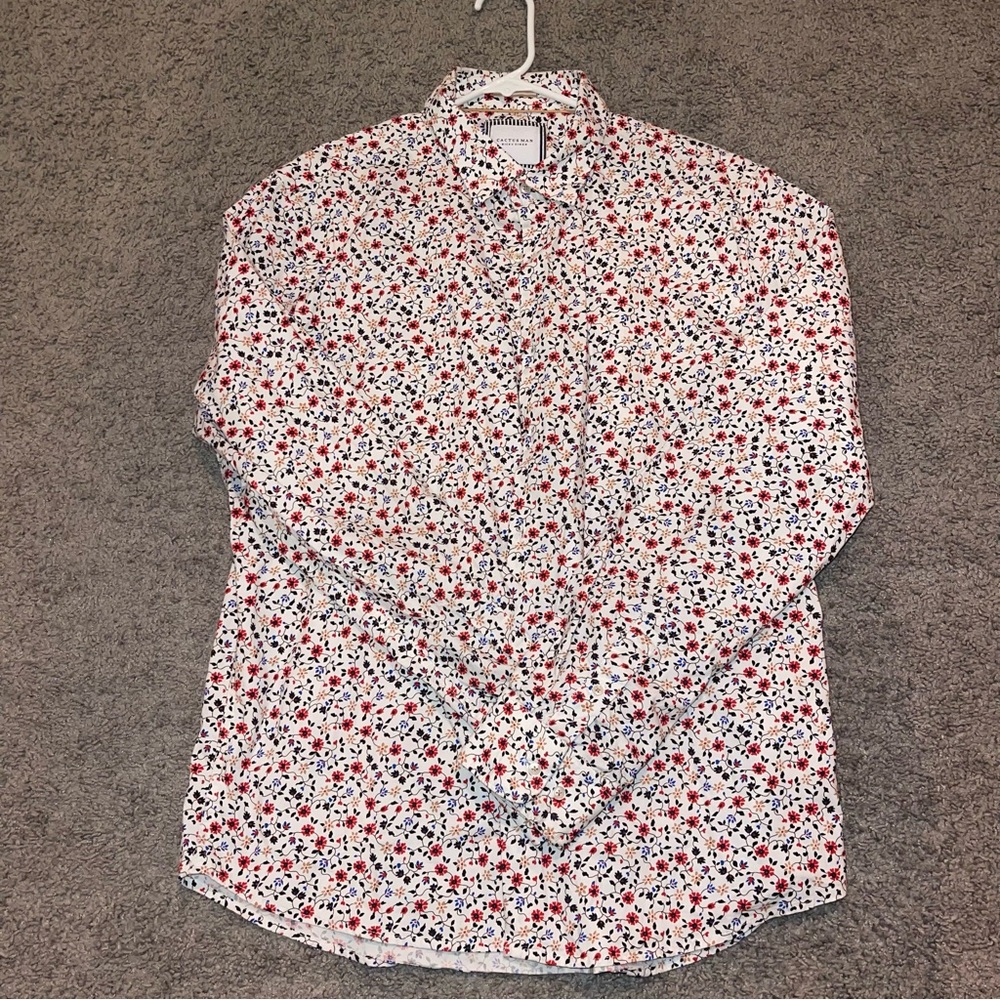 Floral Print Men's Casual Shirt - Red and Blue